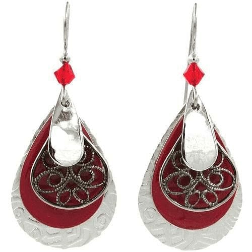 Red and Silver Layered Teardrop Filigree Earrings - Shelburne Country Store