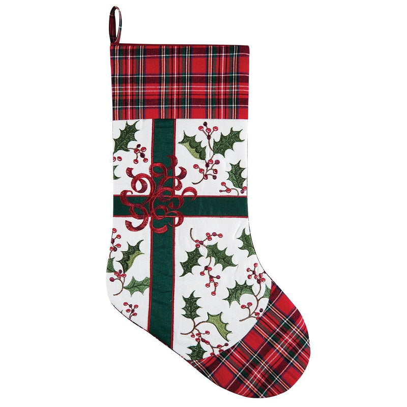 8.5 inch X20 inch Tufted Christmas Stocking, Poinsettia - Shelburne Country Store
