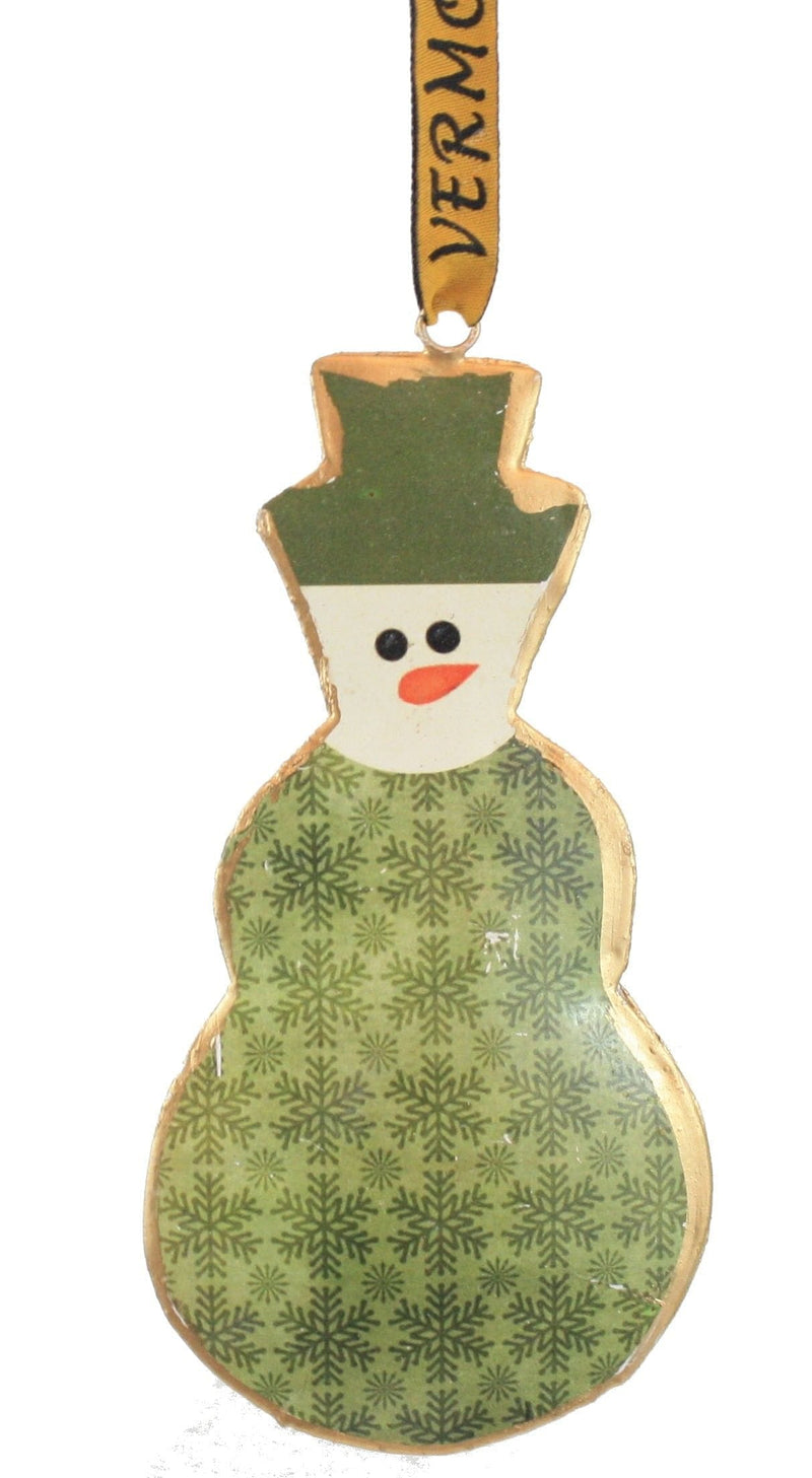 Hand Painted Tin Snowman Ornament - Hat Multicolor Snowflak - Shelburne Country Store
