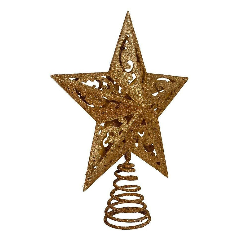 8-Inch Gold Glittered 5 Point Star Treetop - Shelburne Country Store