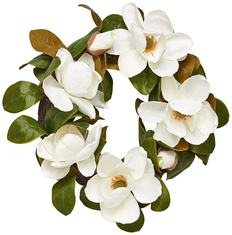 22" Magnolia Wreath With 7 Flowers - Shelburne Country Store