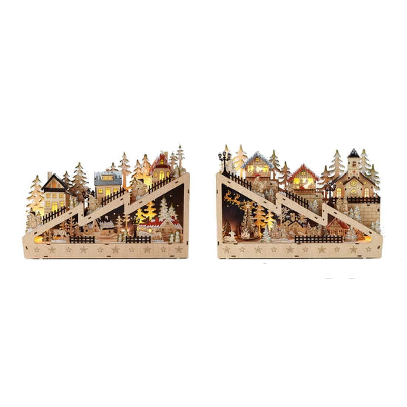 Wooden Mountain Town Lighted 2 Piece Set - Shelburne Country Store