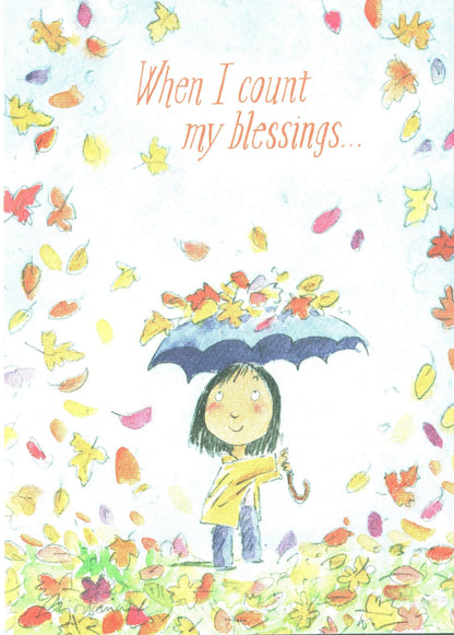 Girl with Umbrella Thanksgiving Card - Shelburne Country Store