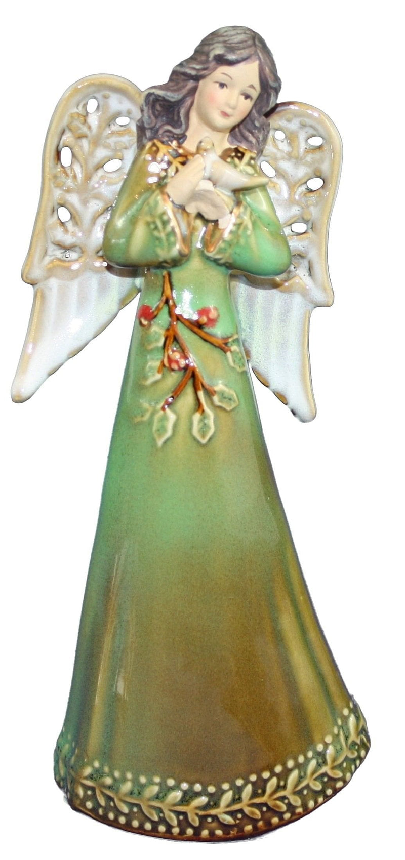 Ceramic Holly Leaves Angel Figure - - Shelburne Country Store