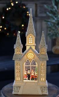 16 Inch Lighted Spinning Water Globe Church - - Shelburne Country Store