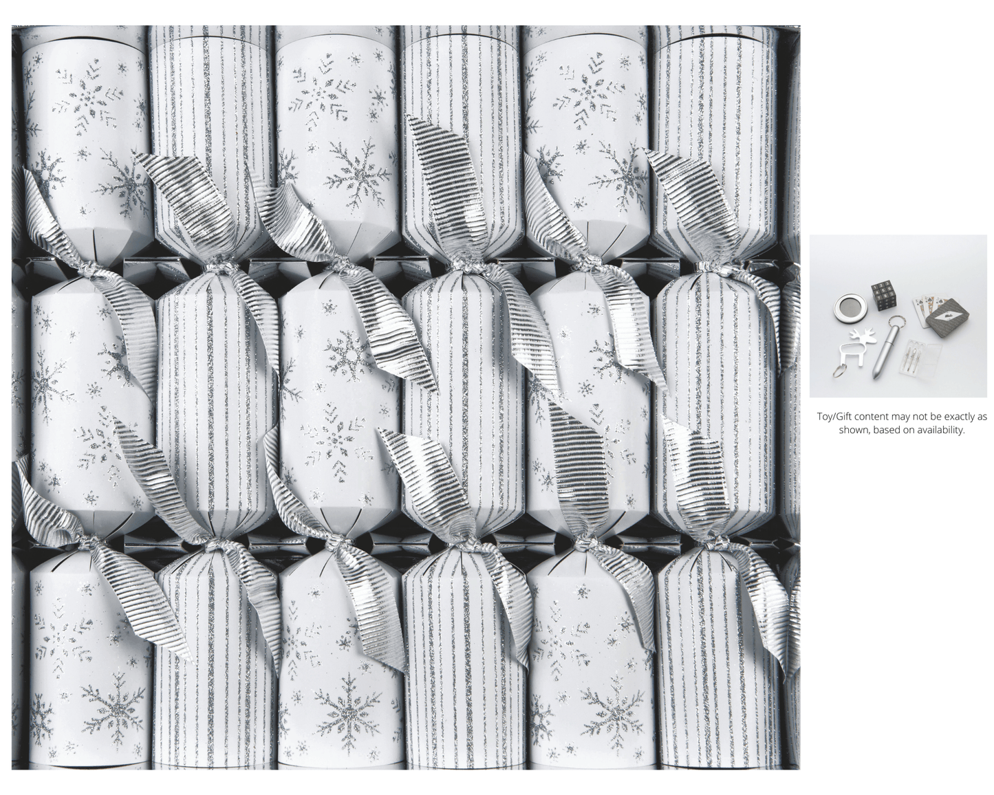 12in 6ct White Snowflakes & Stripes Crackers - Shelburne Country Store