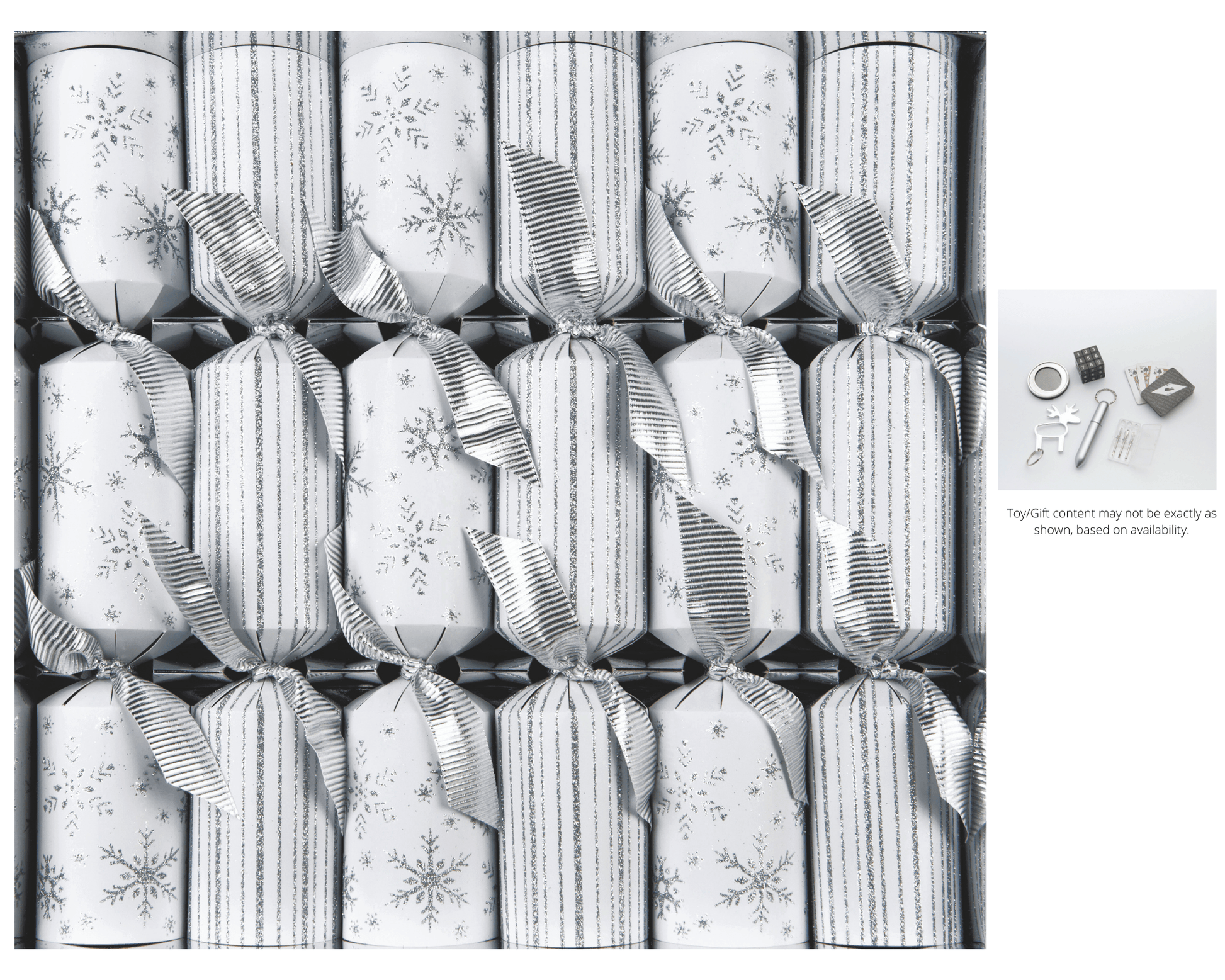 12in 6ct White Snowflakes & Stripes Crackers - Shelburne Country Store