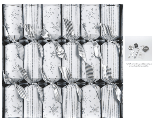 12in 6ct White Snowflakes & Stripes Crackers - Shelburne Country Store