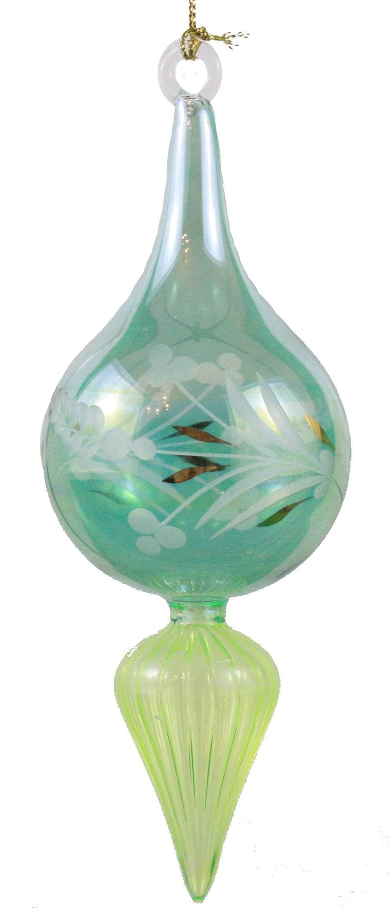 Mid Size Crystal 2 Section Spire with Gold Etching Ornament -  Green - Shelburne Country Store