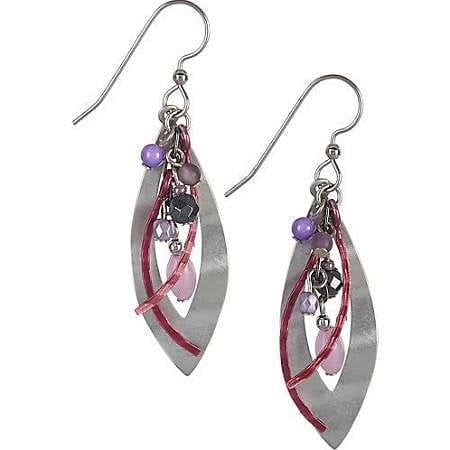 Multi Bead Layered Earrings Silver Tone/Purple - Shelburne Country Store
