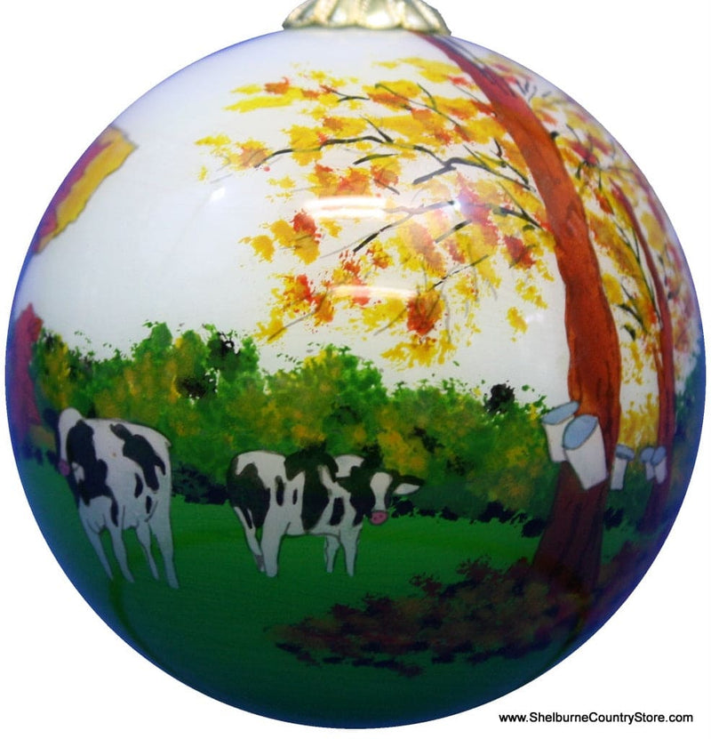 Hand Painted Glass Globe Ornament - Vermont Collage - Shelburne Country Store