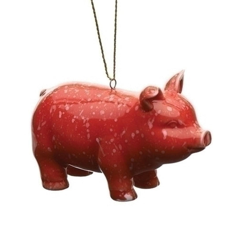 Prosperity Pig Red Speckled 3 X 2 Inch Glazed Ceramic Hanging Tree Ornament - Shelburne Country Store