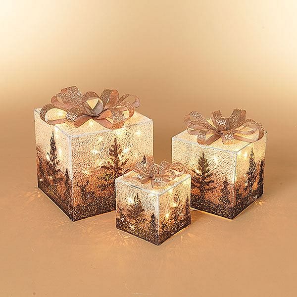 Electric Lighted White Gift boxes - Set of 3 - Shelburne Country Store