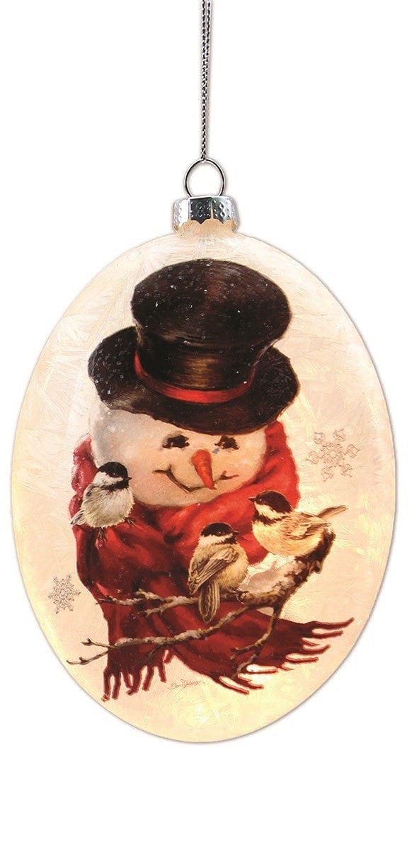 Oval Glass 'Lightable' Glass Victorian Snowman Ornament -  Style C - Shelburne Country Store