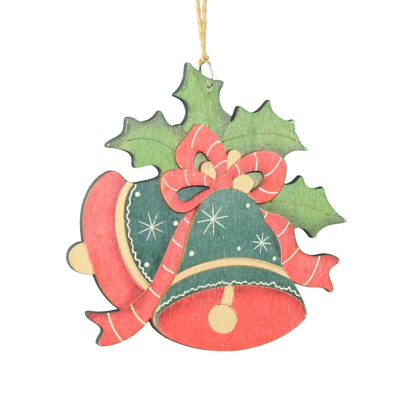 Hand Painted Wood Ornament -  Bells - Red & Green - Shelburne Country Store