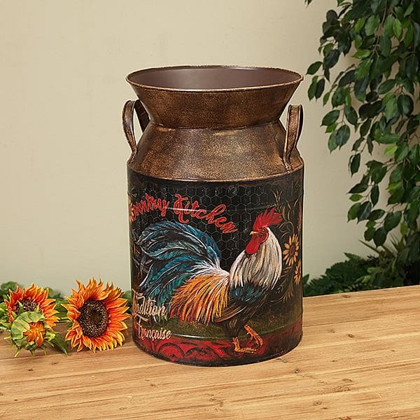 17.5" Metal Rooster Design Milk Can - Shelburne Country Store