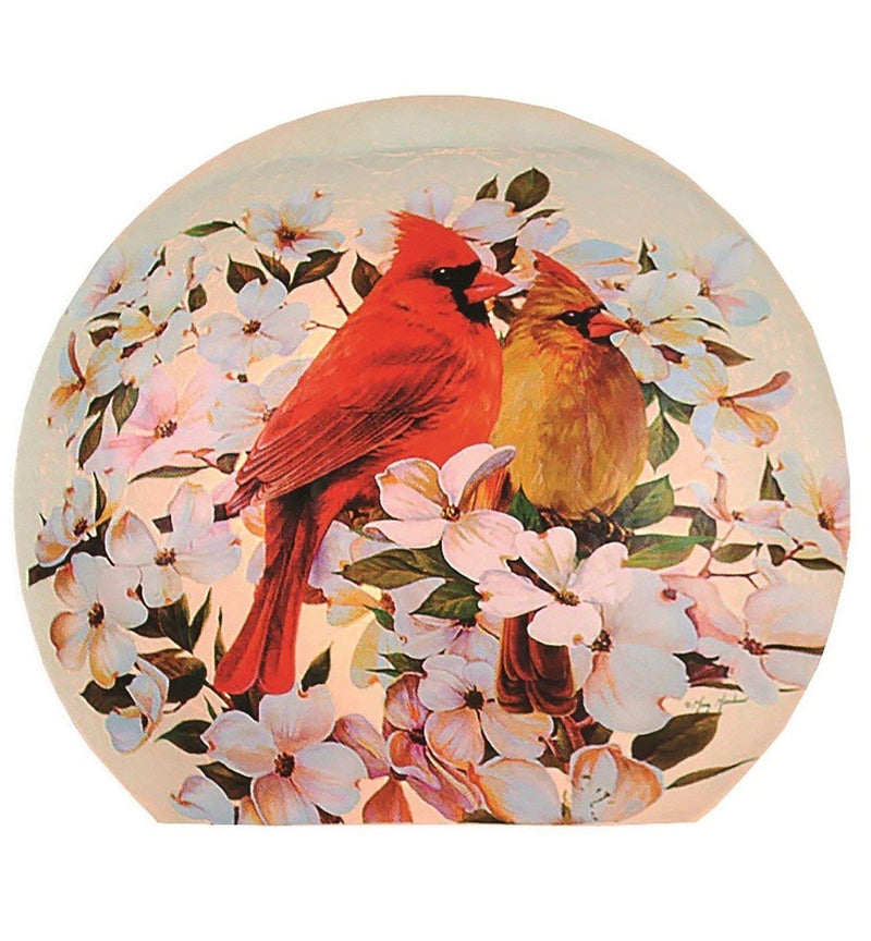 Lighted Round Glass - Cardinals - - Shelburne Country Store