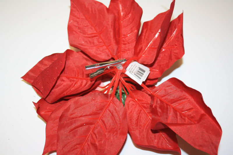 8" Red Artificial Poinsettia Clip On Ornament - Shelburne Country Store