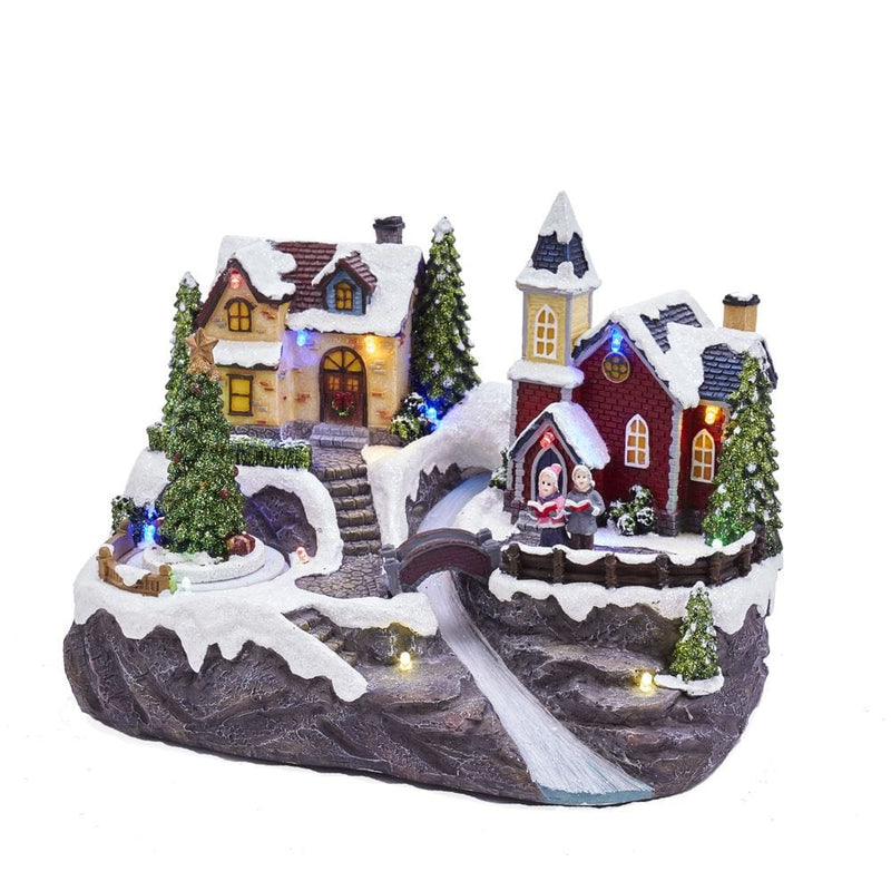 Animated LED Lit Village with Twirling Christmas Tree - The Country Christmas Loft