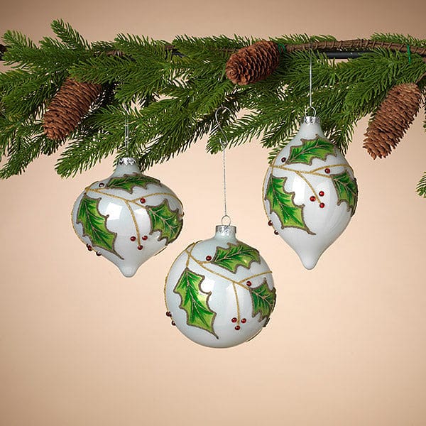 7 Inch Glass Holly Ornament -  Ball - Shelburne Country Store