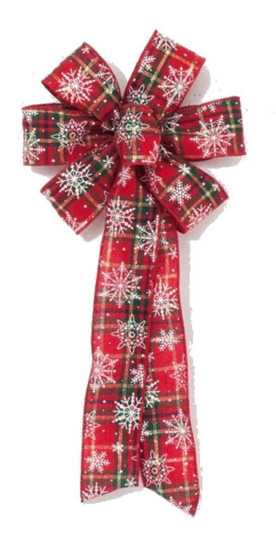 6 Loop 17 Inch Winter Flakes Plaid Bow - Shelburne Country Store